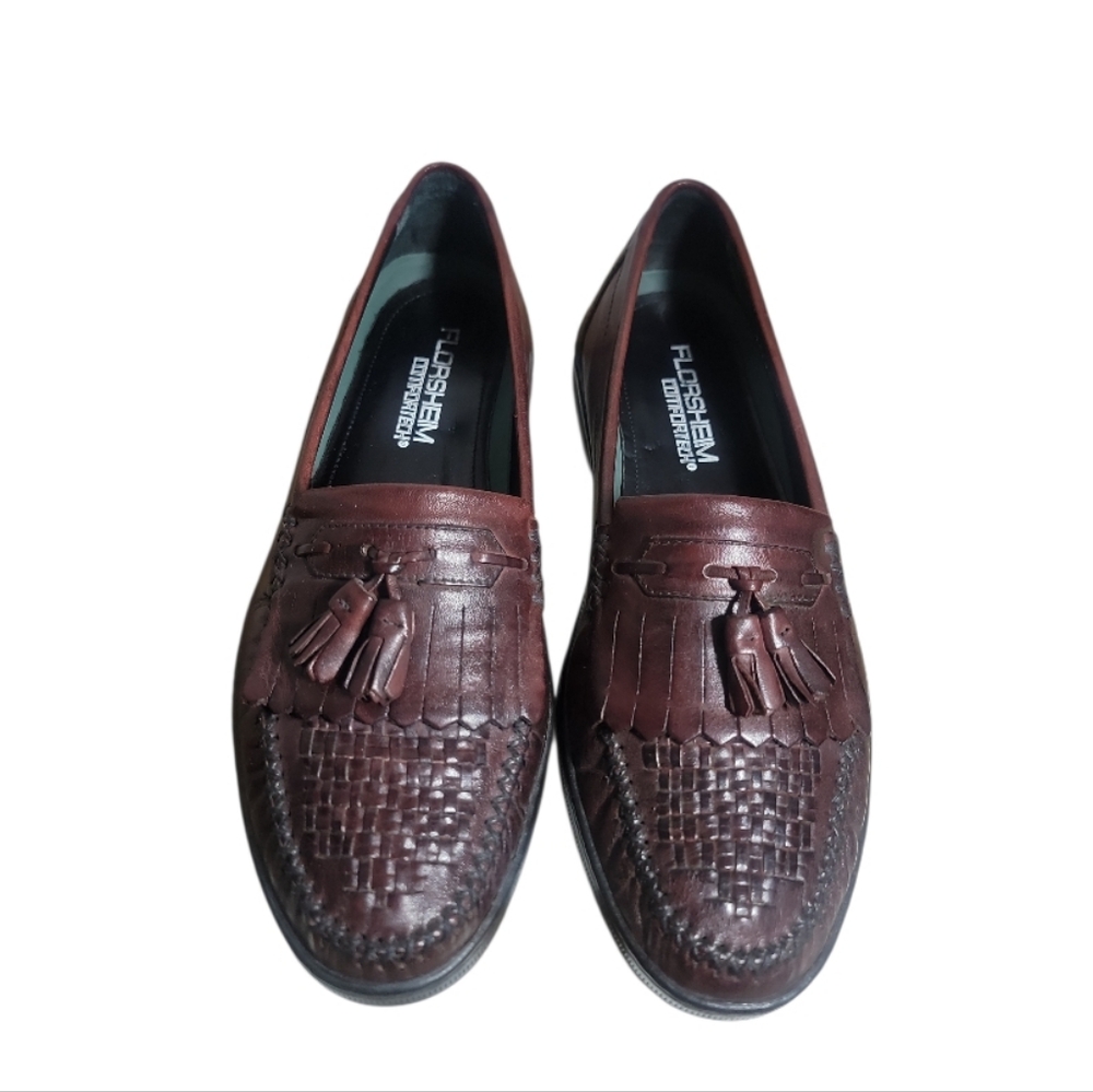 Florsheim comfortech men's brown leather tassel slip on loafers size 9